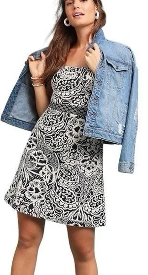 Anthropologie Ett:Twa Valery Jacquard Floral Knit Flared Mini Dress Size XL thumbnail 1