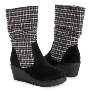 MUK LUKS Vermont Stowe Black White Houndstooth Mid Calf Slouch Wedge Boots 9.5 thumbnail 11