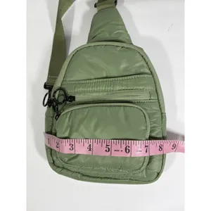 Anthropologie Puffy Nylon Sling Bag Sage Green Quilted Crossbody Backpack thumbnail 3