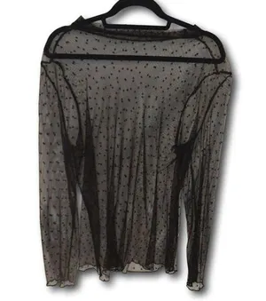 Womens Sheer Black Polka Dot Blouse XL thumbnail 1