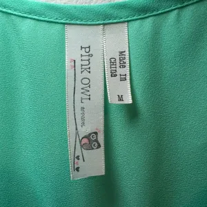 Pink Owl Sleeveless Blouse Shirt Aqua Blue Split Neck Lightweight Women's Medium thumbnail 6