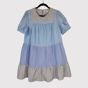 English Factory Womens Dress Blue Quinn Babydoll Striped Tiered A Line Small thumbnail 2