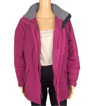 L.L.BEAN raspberry pink with grey trim Thinsulate Quilted winter coat Small VGUC thumbnail 2