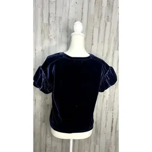 Madewell Women's XS Blue Velvet Ruffle‎ Sleeve Tee Casual Fall Top thumbnail 6
