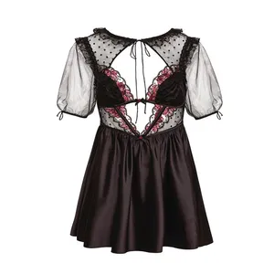 For Love & Lemons Juliet Puff Sleeve Lace Satin Mini Dress thumbnail 2