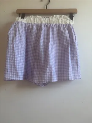Le Lis Lavender Gingham Shorts with Cream Lace Waistband and Drawstring thumbnail 4