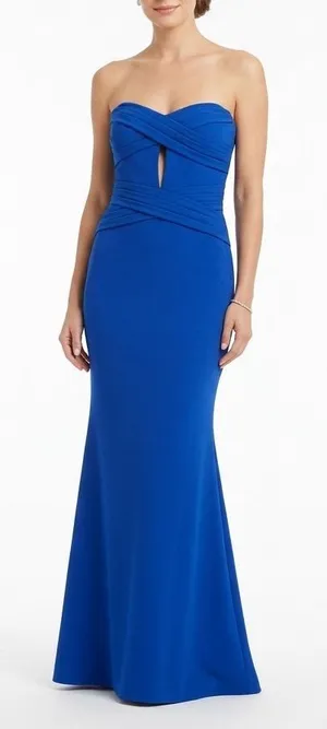 Lulus Royal Blue Strapless Pleated Crossover Maxi Dress IBD32624L Womens Medium thumbnail 1