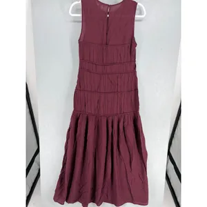 H&M Womens Dress Burgundy Tiered Pleated Sleeveless Midi Small thumbnail 3