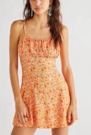 Free People Jaime Floral Tie Back Mini Slip Dress Orange Large thumbnail 1