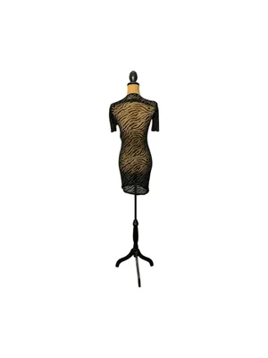Lioness Sheer Flocked Zebra Mesh Mini Dress XS Black Cutout Bodycon thumbnail 3