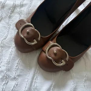 Gucci | Brown Leather Heeled Pumps with GG Buckle 38 thumbnail 3