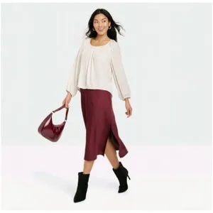 ✨A New Day Women's Balloon Long Sleeve Femme Popover Cream Sz Medium Shirt✨ thumbnail 2