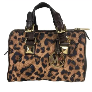 Michael Kors Small Grayson Bag Quilted Leopard Nylon Fabric Leather Trim MK Tag thumbnail 1