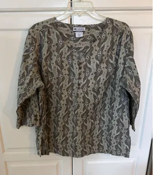 Columbia‎ Womens XL Paisley Tunic Top Olive Brown 3/4 Sleeve Button Neck AL7308 thumbnail 1