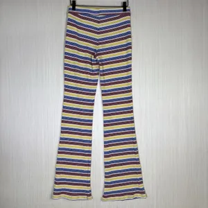 Zara Pants‎ Womens Sz S Knit Striped Colorful Pull On Yellow Red Blue Ribbed thumbnail 10