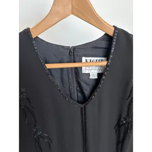 1990s Night Studio black beaded chiffon gown with sheer overlay & sleeves 16 thumbnail 15