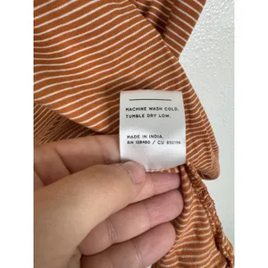 Pact Organic Cotton V-Neck Striped T-Shirt Rust Orange White Womens Medium thumbnail 5