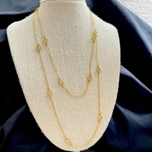 Gold Plated Floral clover necklace Stainless Steel women Jewelry 42” thumbnail 8