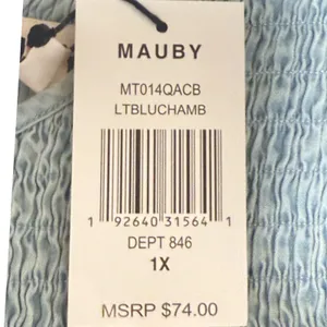Mauby Womens Smocked Puff‎ Sleeve Blouse Blue Chambray Casual Shirt Top 1X thumbnail 7