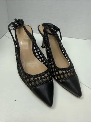 Ann Taylor Black Woven Leather Pointed Toe Slingback Heels Size 9.5 thumbnail 6