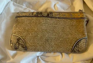 Woven Straw Clutch with Snakeskin Trim AS IS thumbnail 1