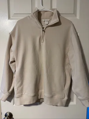 Athleta Eastbound Half-Zip Fleece Sweatshirt Cream Petite Small thumbnail 1