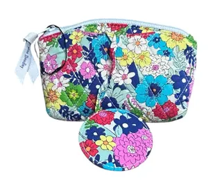 NWOT Vera Bradley Floral Cosmetic Makeup Bag w Mirror Travel Pouch thumbnail 1