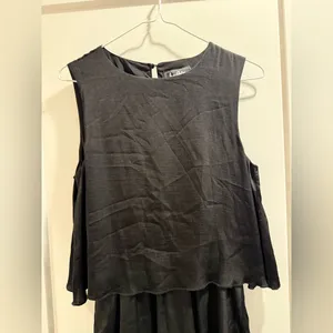 Sam Edelman Black Satin Sleeveless‎ Tiered Ruffled Shift Minidress Size 2 thumbnail 4