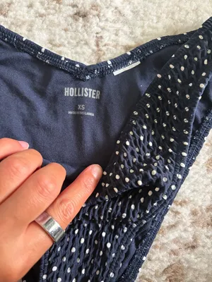 Hollister Navy Blue Smocked Bikini Bottom with White Dot Accents thumbnail 2