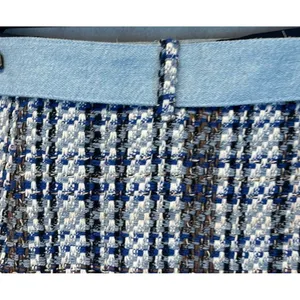 ZARA Mini Skirt Tweed Denim‎ Waist Women XL Blue White Plaid Wrap NWT thumbnail 13