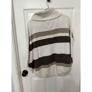 LOFT Womens Striped Cowl Neck Poncho Sweater‎ Cream Brown Tan Small thumbnail 8