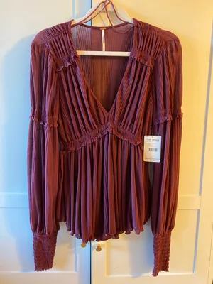 Free People NWOT Purple Sheer Long Sleeve Shirt thumbnail 1