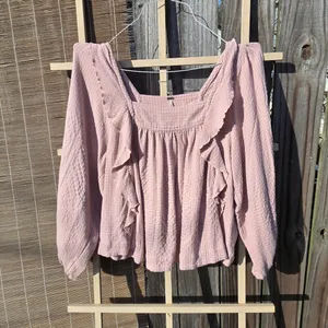 Free People Ruffle Long Sleeve Bouse M thumbnail 3