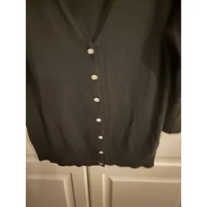 Kasper Separates Black V-Neck Cardigan Rhinestone Button Wool Blend XL thumbnail 2