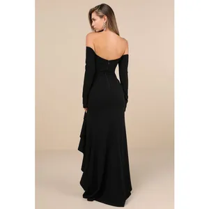 NWT Lulus Notorious Perfection Black Off Shoulder Ruffled Maxi Dress Party Sz XS thumbnail 3