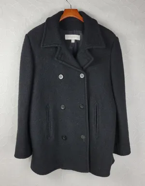 Liz Claiborne Womens Pea Coat 14 Black Wool Double Breasted Outerwear Winter thumbnail 1