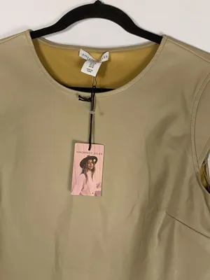 Sincerely Jules Faux Leather Top M Taupe Cap Sleeve NWT Vegan Leather thumbnail 10