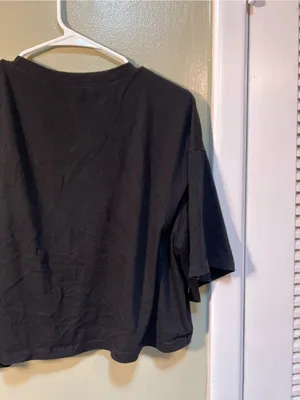 Women’s Size XXL Cropped T-Shirt Drop Half Sleeves Solid Black Crewneck M2H045 thumbnail 7
