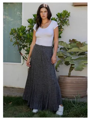 Young Threads Graphite Heathered Knit Bias Cut Godet Maxi Skirt Boho NWT Size S thumbnail 2