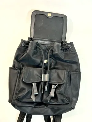 Kate Spade New York Carly Flap Drawstring Backpack in Black Technical Nylon thumbnail 8
