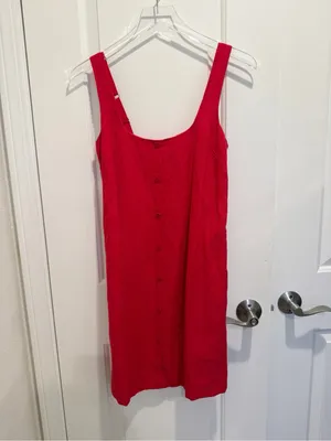 EVEREVE NWT Lillian Linen Shift Dress Breezy Button Front Mini Red thumbnail 3