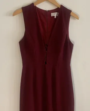 WAYF The Casey Plunge Neck Sleeveless Long Dress Burgundy Small! thumbnail 3