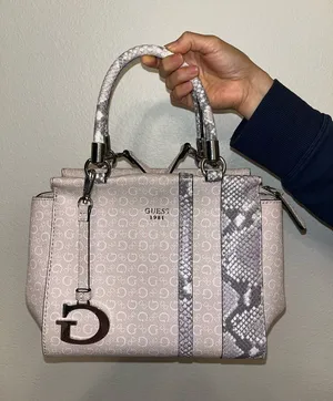 Guess Pink Monogram Satchel with Snake-Print Trim thumbnail 1
