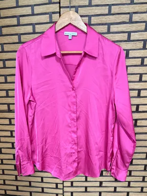 Maison d’amelie pink satin button down shirt size small thumbnail 1