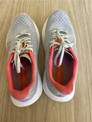 Hoka Women's Light Gray Running Shoes with Coral & Lavender Accents thumbnail 3