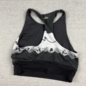 Alo Yoga Sports Bra Womens Small Black White Mountain Print Racerback Crop Top thumbnail 5