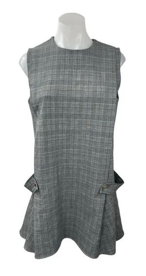Zara Women's Gray Plaid Check Sleeveless Mini Skater Tank Flare Shift Dress M thumbnail 1