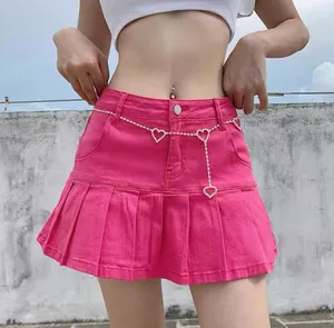 Barbie Pink Y2K pleated hem front button mini skirt Size M thumbnail 1