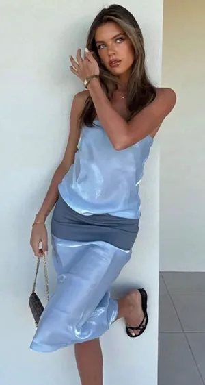 Satin strapless dress Blue Size M thumbnail 1