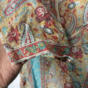 Tunic Top Women’s Boho Paisley 3/4 Sleeves Blouse Multicolor Embellished Medium thumbnail 5